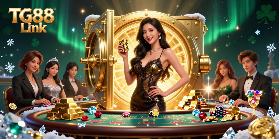 Experience high-stakes action at TG88 Link with a glamorous Asian woman and golden casino chips.