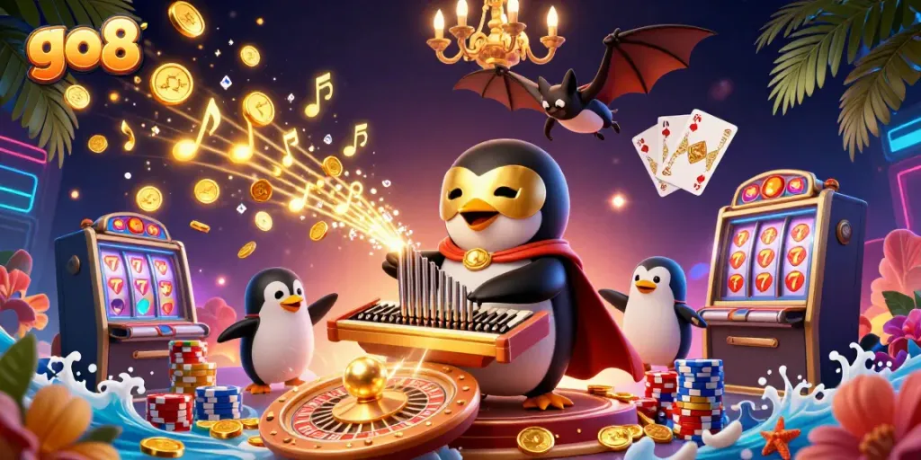 Experience thrilling gambling excitement at go8 with vibrant casino elements and fun characters.