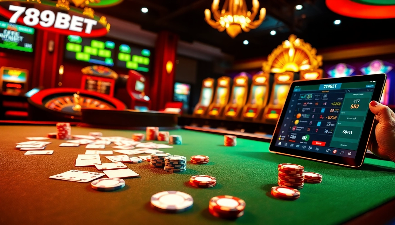 Engage in thrilling gameplay at 789BET online casino, featuring vibrant poker and roulette tables.