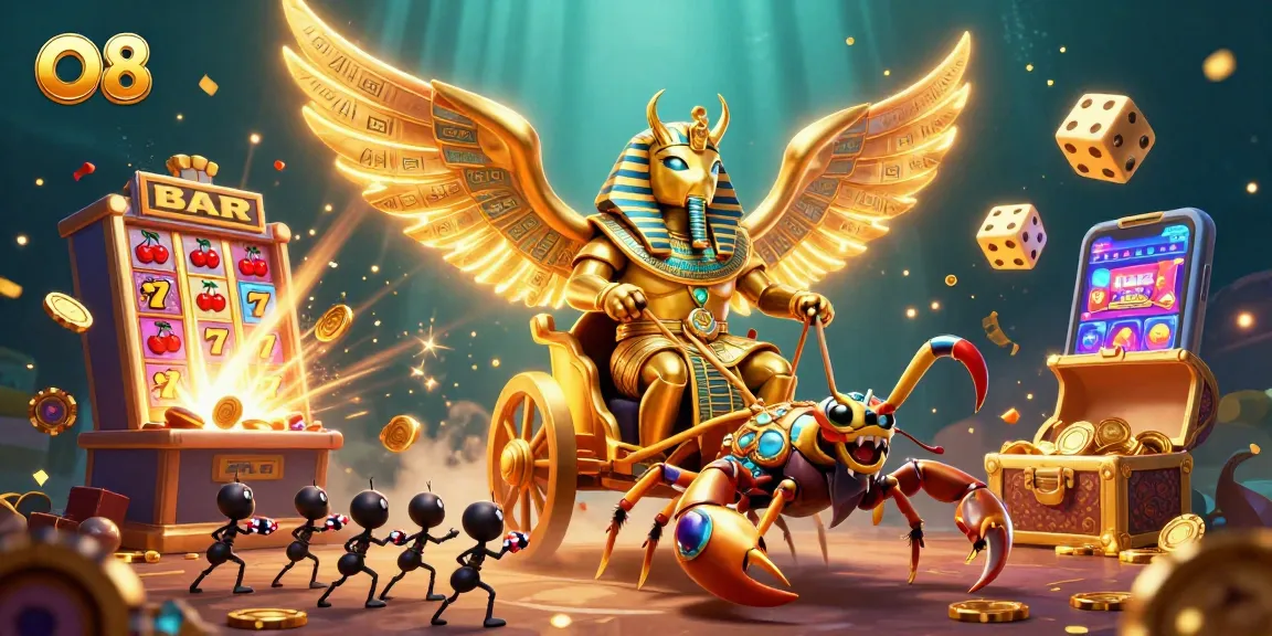 Experience thrilling gameplay at O8 with colossal characters and vibrant casino elements.