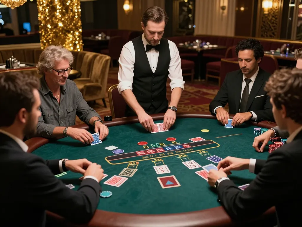 Engage in high-stakes blackjack at 99ok with dealer shuffling cards in a luxurious casino setting