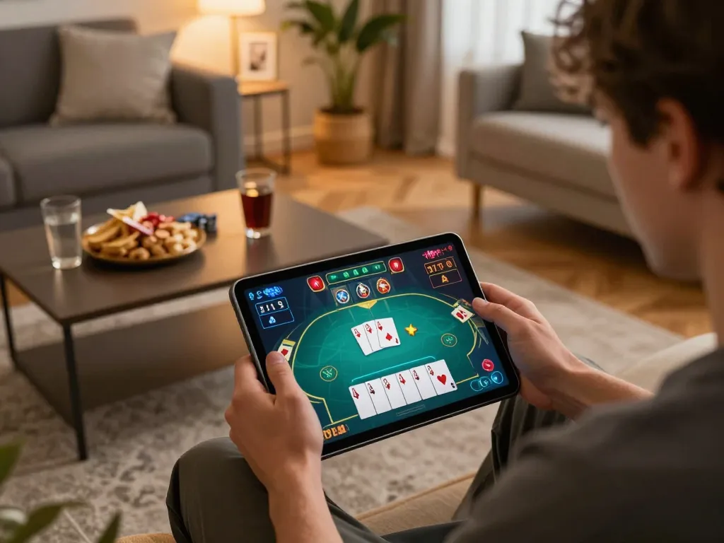 Bay789 player enjoying an online gambling session on a tablet with vibrant gameplay