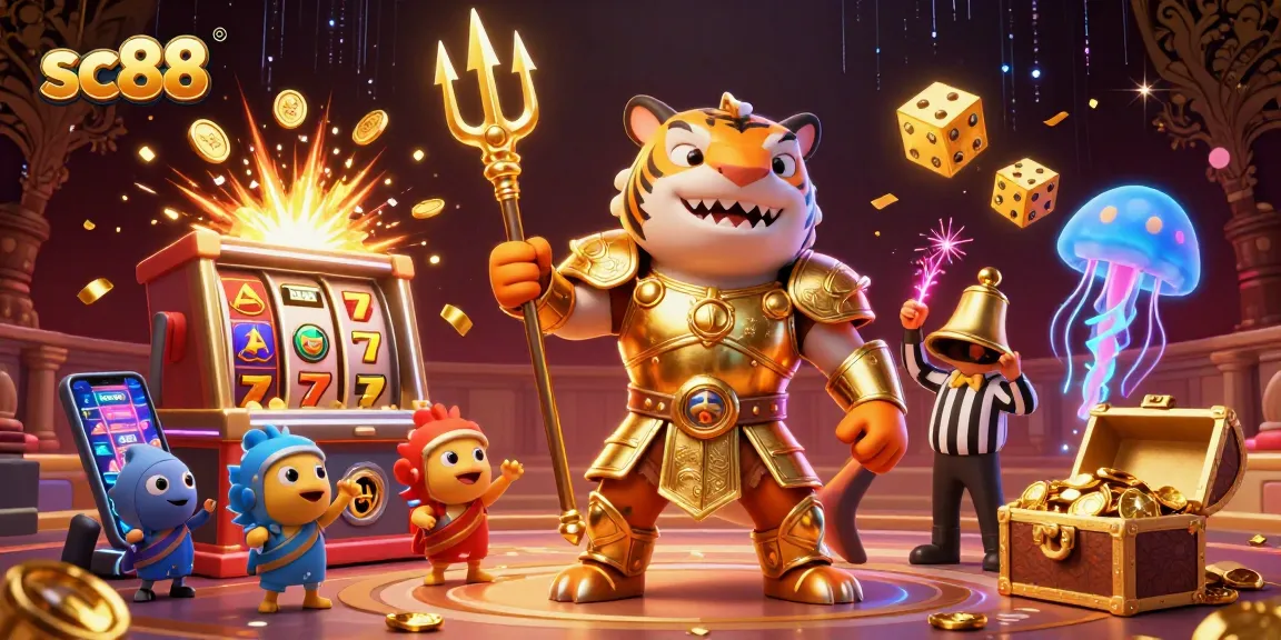 Experience sc88's thrilling jackpot action in an underwater casino with vibrant characters and casino games.