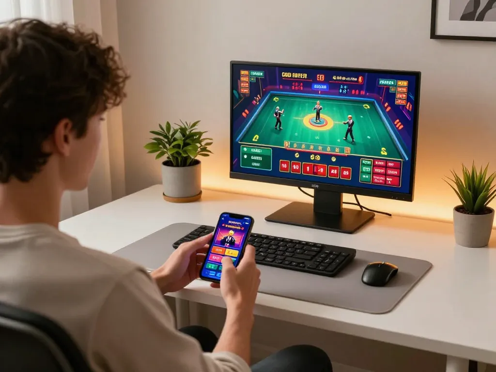 Engaging with the Go88 casino app while enjoying a cozy gaming setup.
