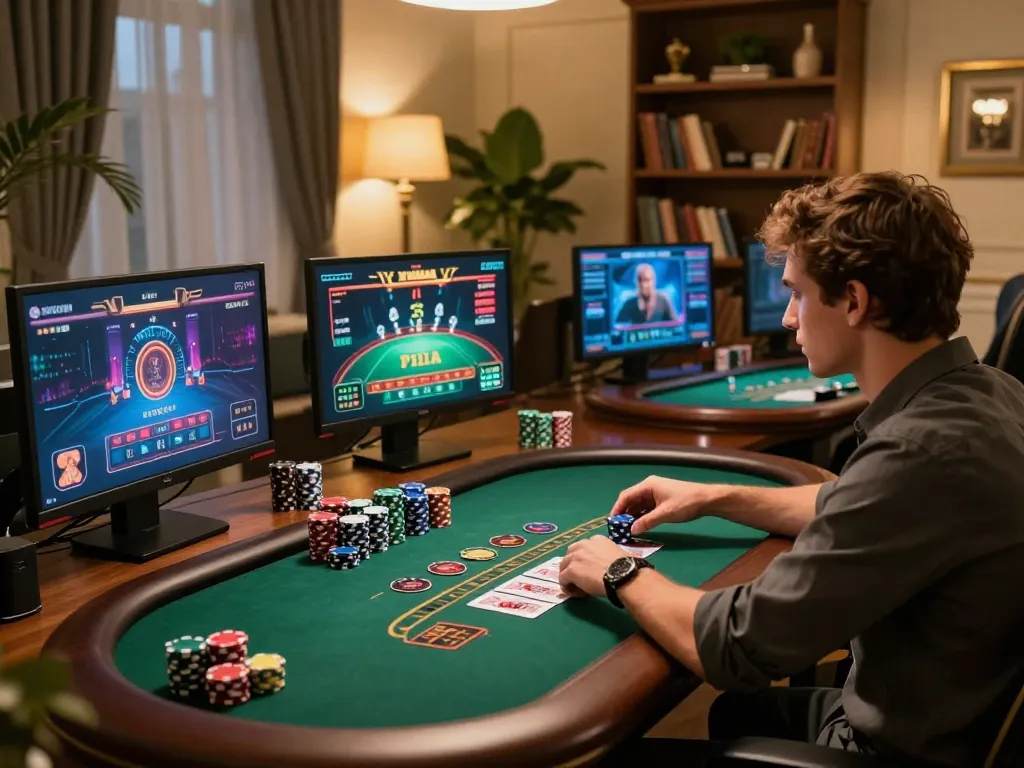 Engaging in strategic gameplay on XXGG's mobile app for blackjack with vibrant graphics and a cozy atmosphere.