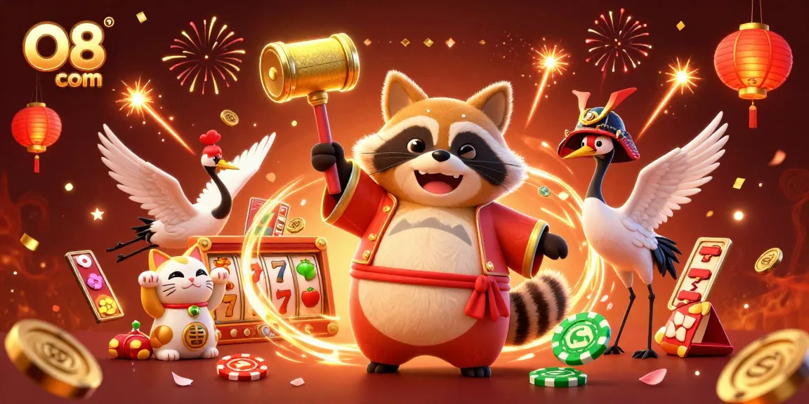 Experience winning moments at O8 com with festive characters and vibrant casino elements