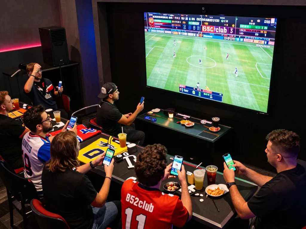 Bettors celebrating a win at B52club's live sports betting event, showcasing excitement and engagement.