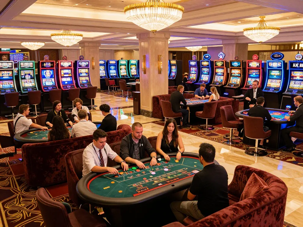AX 88 players engaged in high-stakes gaming with professional dealers in a luxurious casino atmosphere