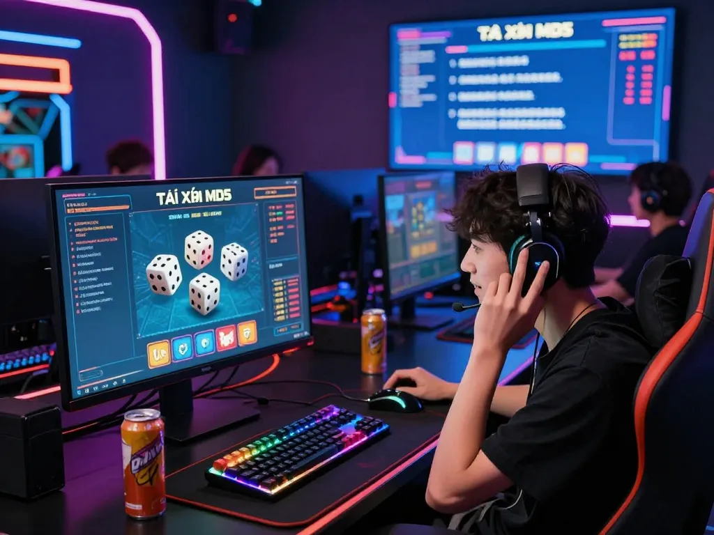 Exciting online gaming environment with a player engaging in tài xỉu MD5 game on a vibrant screen.