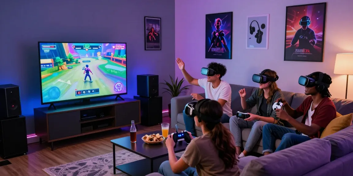 Friends enjoying an engaging xxx game session in a vibrant living room.