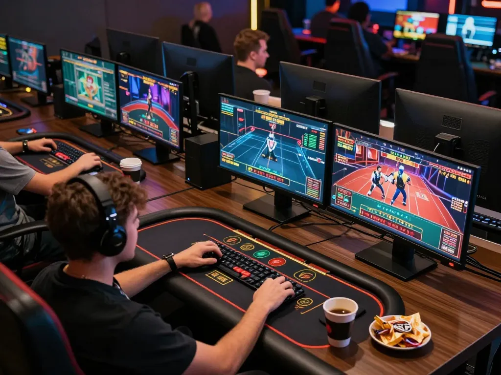 Engaging in online gaming at a Nhà cái uy tín, showcasing strategic gameplay with multiple screens.