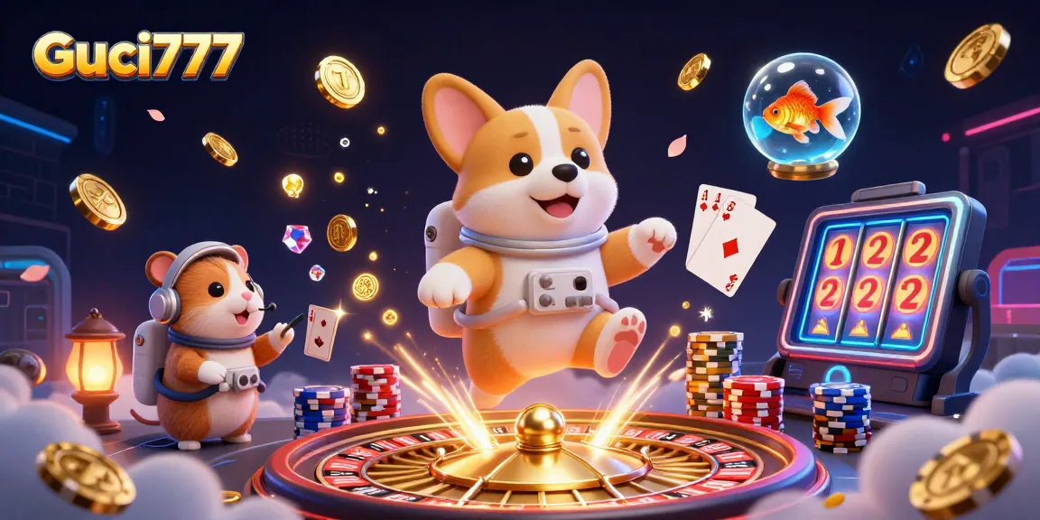 Guci777 menawarkan pengalaman kasino luar angkasa yang menarik dengan corgi astronot dan elemen perjudian.