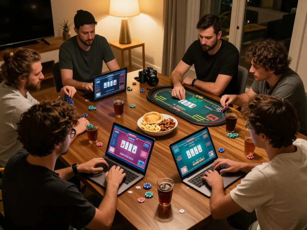 Players enjoying an online poker game experience with FLY88, showcasing engaged gameplay and strategic decisions