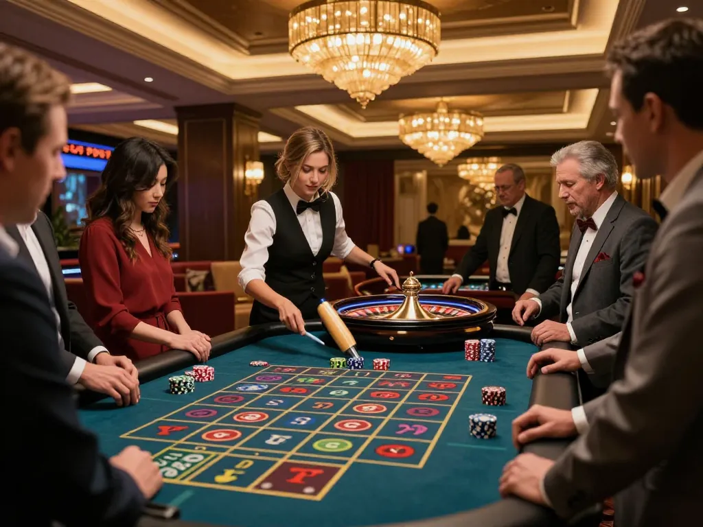 Players engaging at a roulette table in a luxurious casino, showcasing the thrilling experience of 789win1.