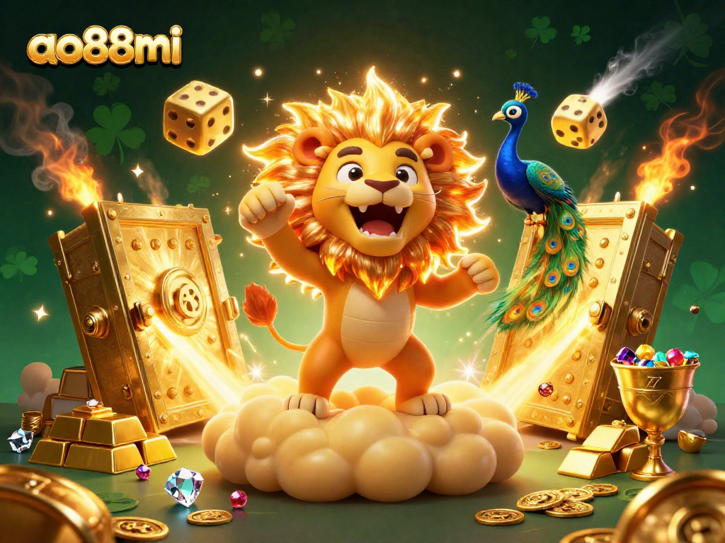 Engage with ao88mi’s thrilling games, featuring dynamic action and shining treasures in a vibrant scene.