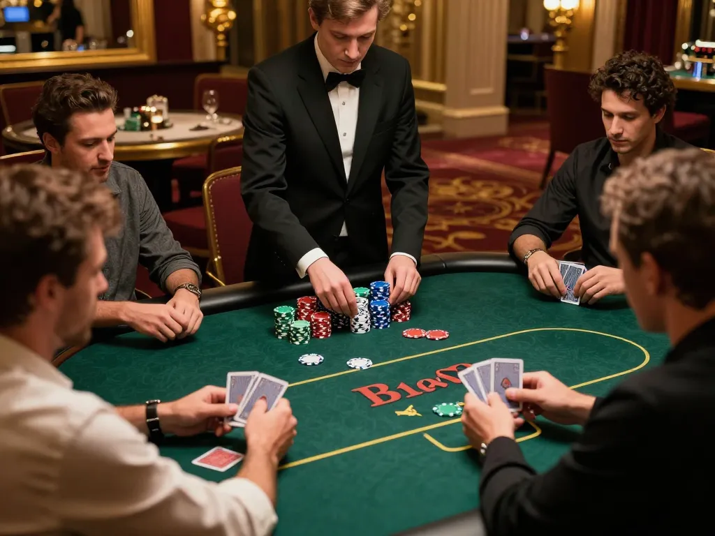 Engaging high-stakes poker game at upscale casino highlighting the Link nhà cái Fabet.