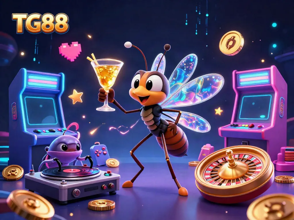 Experience TG88 with vibrant gaming characters in a lively casino scene illustrating the thrill of winning.