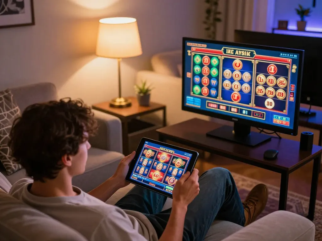 Engaging gameplay at 78 win casino platform on a tablet, showcasing online slot options.