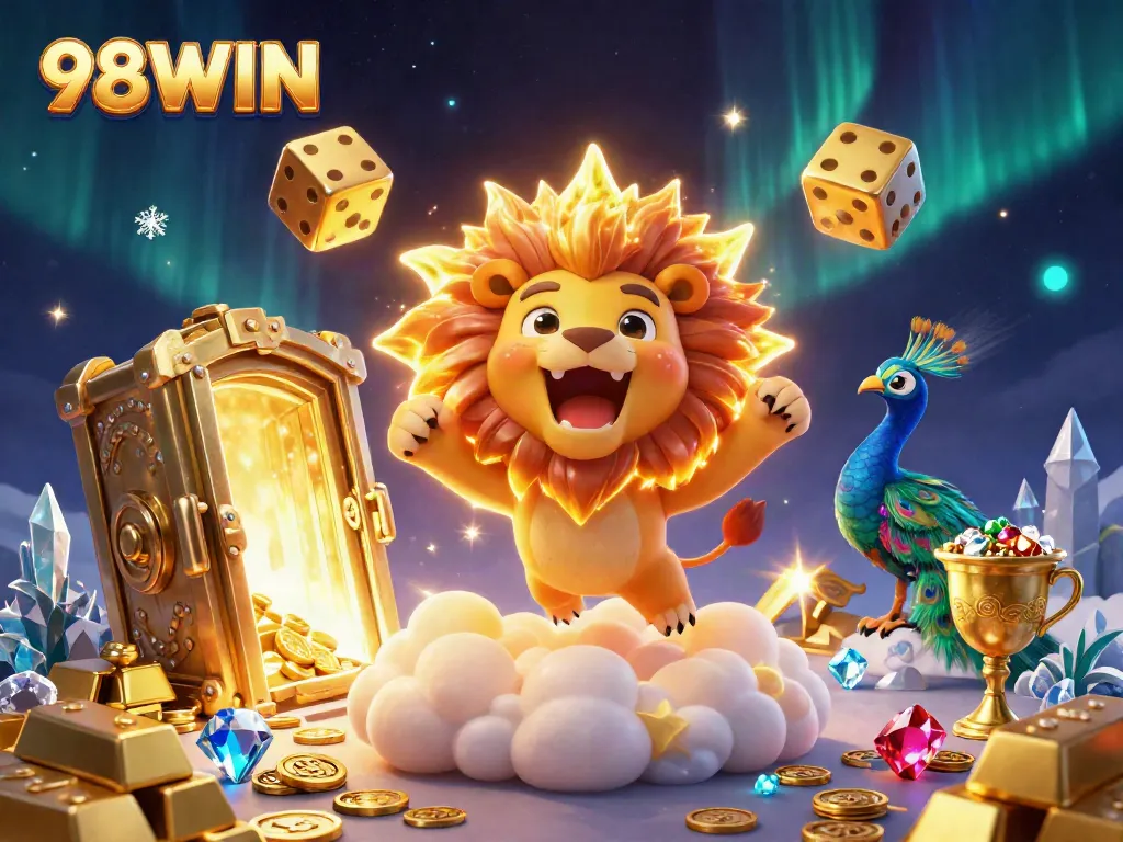 Engage with 98WIN's stunning gaming experience featuring a lion and golden elements.