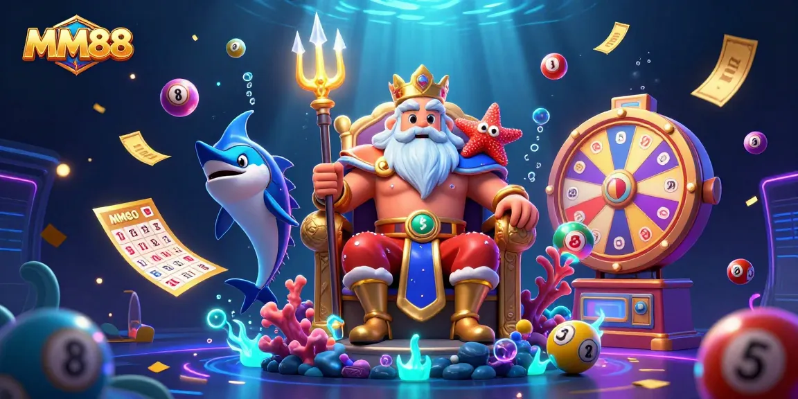 Engage in epic winnings with MM88's colorful lottery scene featuring vibrant game elements.