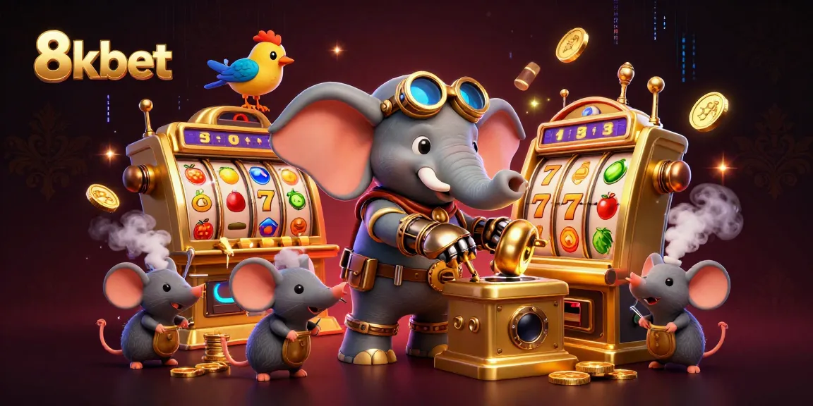Experience the thrilling world of 8kbet in a vibrant steampunk casino scene with dynamic game elements.