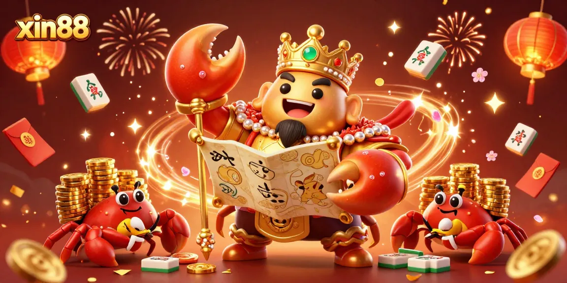 Experience the excitement at xin88, featuring vibrant 3D characters with royal treasures and festive elements.