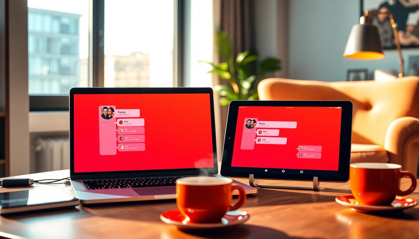 Engaging workspace featuring spicy chat app on digital devices, inviting atmosphere.