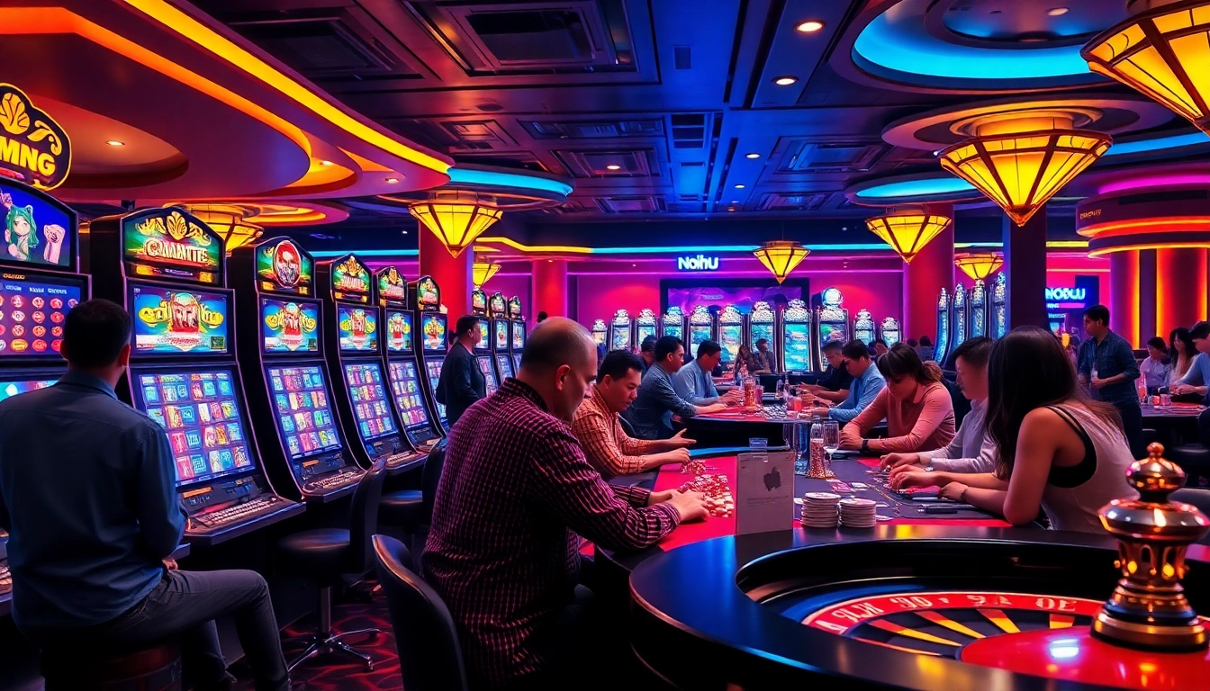 Nohu casino slot machines pulling in eager players, showcasing vibrant gameplay and excitement.