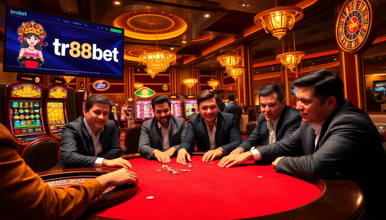 Join the excitement of tr88 bet at a luxury casino with poker and vibrant games.