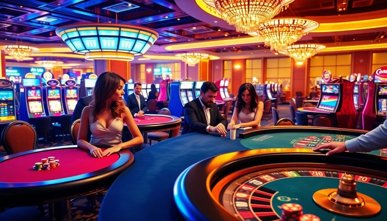 Experience the thrill of high-stakes gambling at kjc com with vibrant casino tables and excited players.