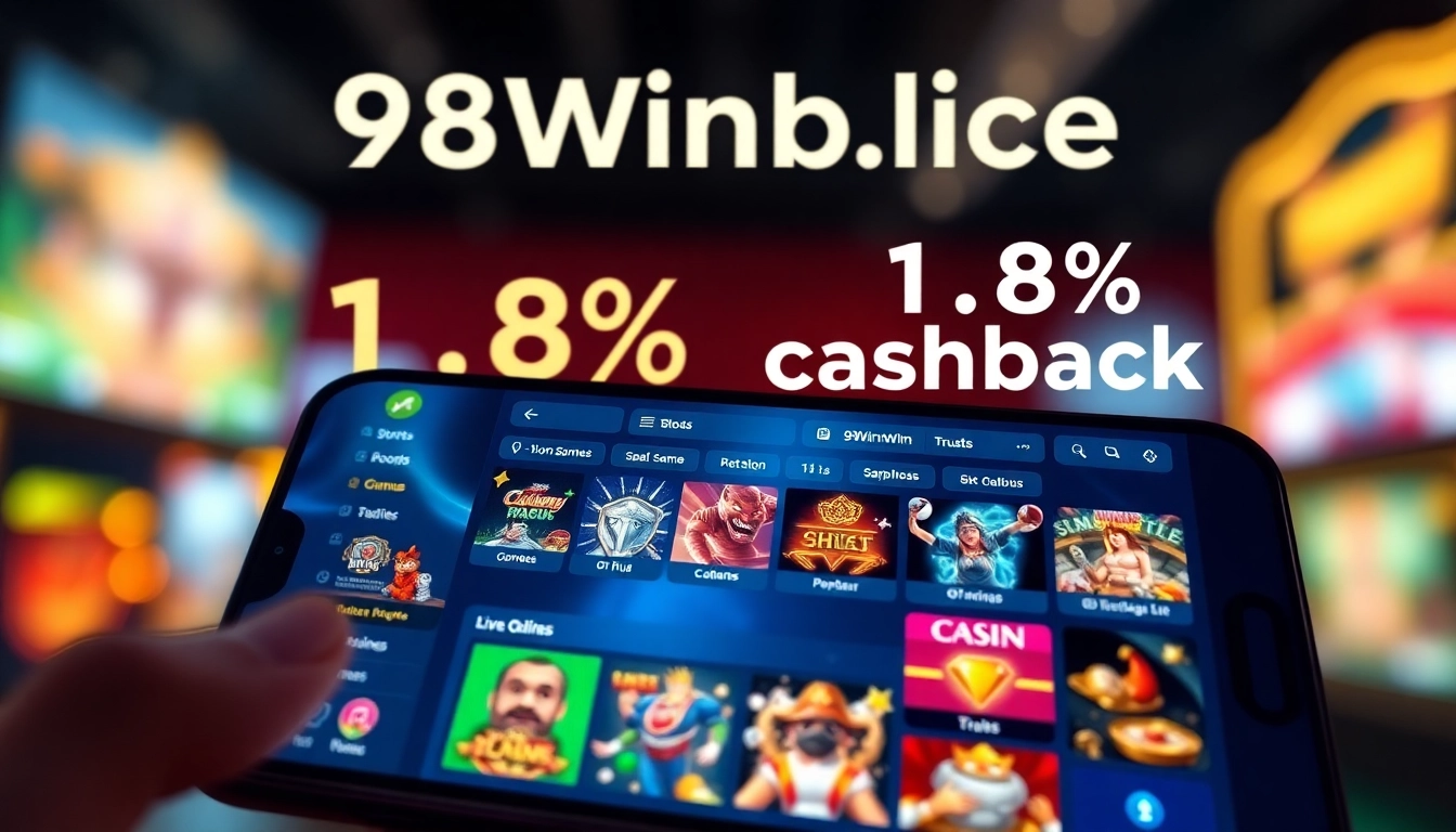Online gambling interface at 98winwin.live featuring vibrant games and 1.8% cashback.