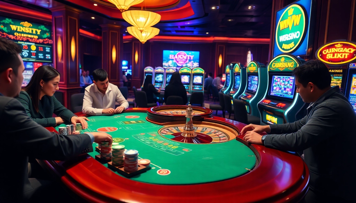 Players experiencing thrilling casino games at winvn.wiki, showcasing high-stakes poker and roulette.